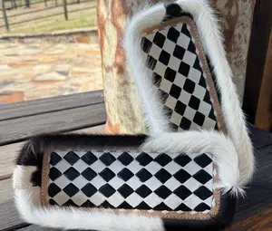 Checkered cowhide tray