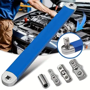 15 Inch Offset Extension Wrench Set with 4 Adapters, Universal Wrench Extension, Non-Rotating Lever Ratchet Wrench, High Carbon Sae Socket Tool