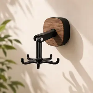 360° Rotating Suction Cup Hooks, 6 Prongs No Drill Wall Mount Hooks with Wood Grain Base, Removable Waterproof Hooks for Bathroom Kitchen Towel Utensils Hanging