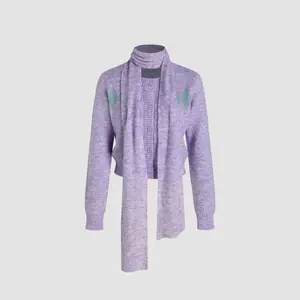 Cider [size 2-10] Wool-blend Round Neck Geometric Button Cardigan With Scarf