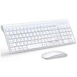 Wireless Keyboard and Mouse Ultra Slim Combo, 2.4G Silent Compact USB Mouse and Scissor Switch Keyboard Set with Cover, 2 AA and 2 AAA Batteries, for PC/Laptop/Windows/Mac - White