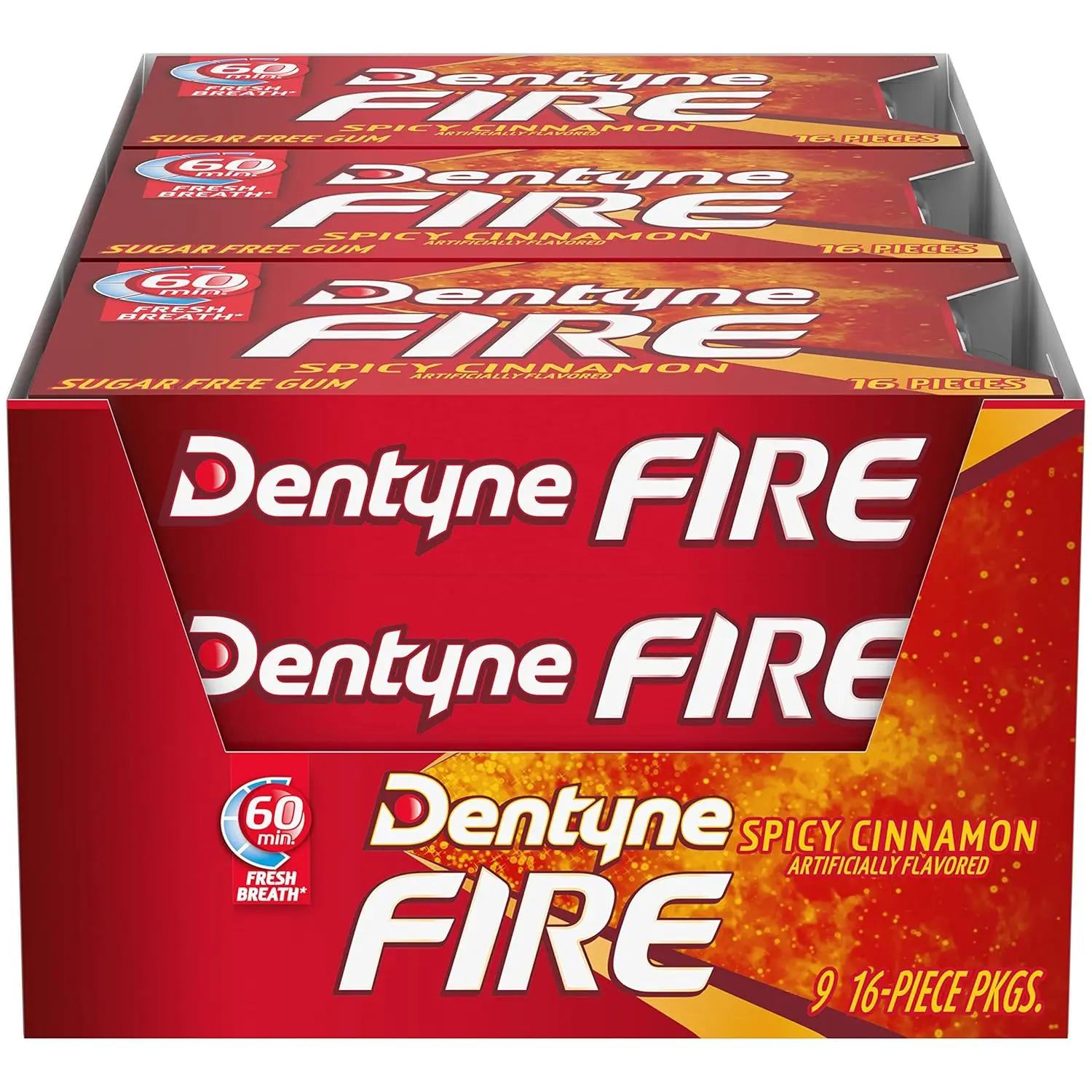 Fire Spicy Cinnamon Sugar-Free Chewing Gum, Pack of 9 (144 Total Pieces)