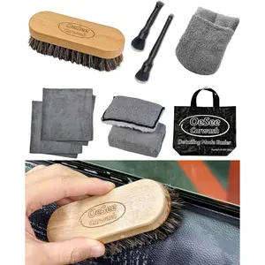 PRO Car Interior Cleaning Kit (9-Piece) - Deep Clean Tools for Leather, Dashboard & Upholstery| Boar Bristle Brush, Dual-Sided Scrub Sponge, Microfiber Towels, Polish Scrub Mitt, Detailing Brushes