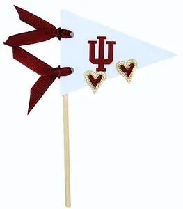 E205 - IND Crimson Heart Studs on Logo Pennant Flag