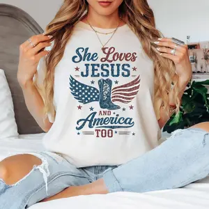 She Loves Jesus And America Too T-shirt, 4th Of July Unisex Tshirt, America Independence Tshirt, She Loves Jesus Tee
