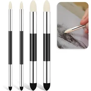 4 count Artist Blending Sponge Pen Dual Tip  Drawing Art Soft Oil Pastel Blending Tools Washable Sketch Rubbing Sponge Brush for Artist Professional Sketch Drawing Blending  & Highlight