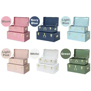 Set of 2 Keepsake Storage Trunks - Lockable Metal Memorabilia Box  for Precious Items Gifts Wedding DIY Home Decor Organiser Light Pink