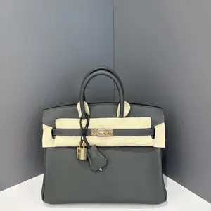 Pre-owned HERMÈS Leather tote bags Hermes Birkin 25 Swift 85 Ardoise (sl1224m9)