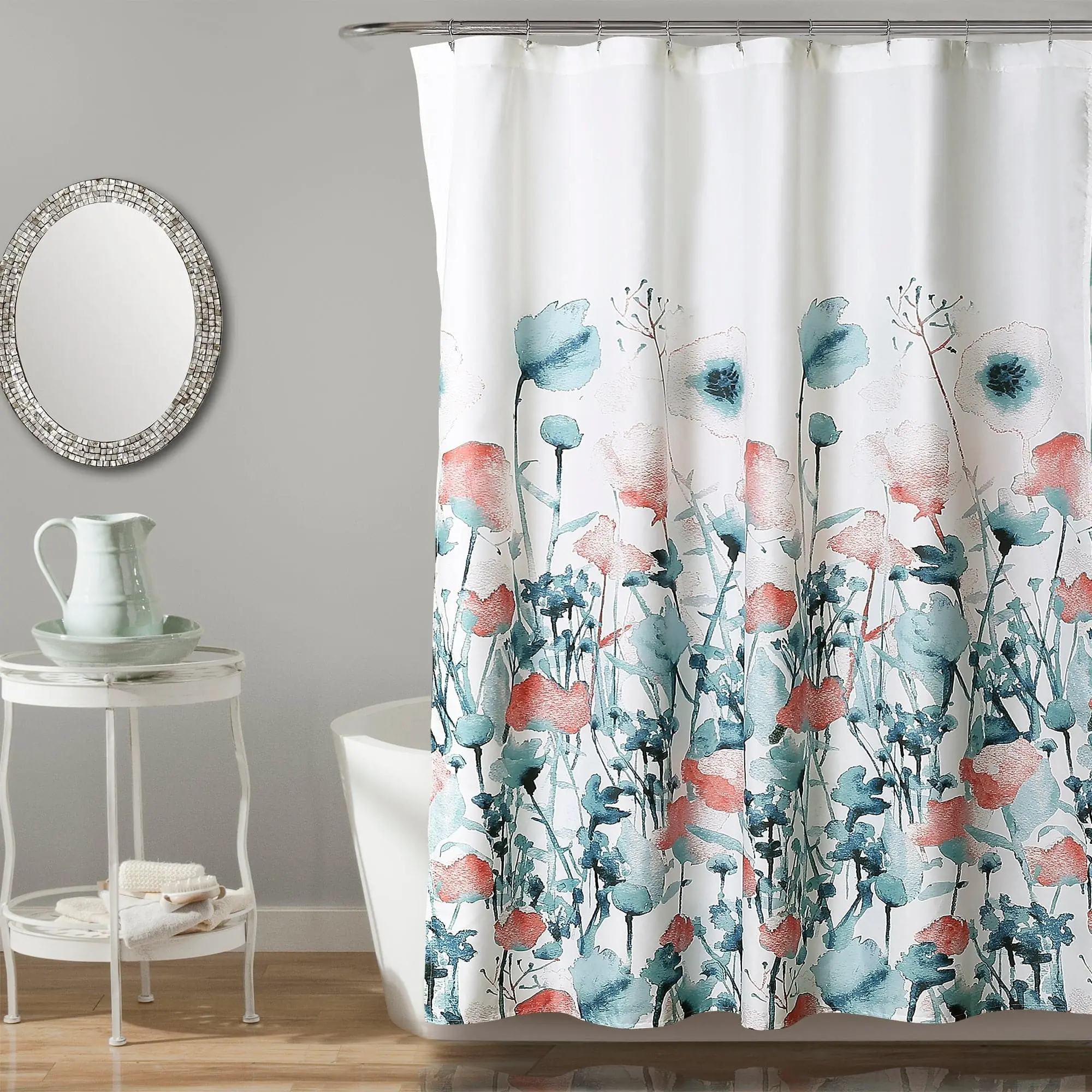Lush Decor Zuri Flora 1-Piece Polyester Shower Curtain - 72x72", Floral Print with Colorful Flowers & Greenery, Floral Shower Curtains for Bathroom for Fresh Natural Bath Experience