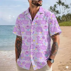 Dit.to Hawaiian Shirt, P.k.M A.ni.me Button Up, Cute Purple Tropical Summer Beach Shirt, Gift for Men Women#Hawaiianshirt #Alohashirt