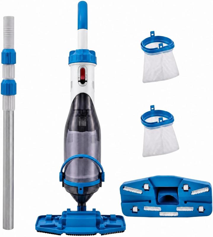 GARVEE Cordless Rechargeable Pool Vacuum Cleaner with Telescopic Pole, 30W Motor, 18.5 GPM Suction, 14000 rad/min, 1.3L Dust Box, 120-Mesh Filter for Above Ground & Inground Pools, Pool Accessories, Swimming Pool Accessories