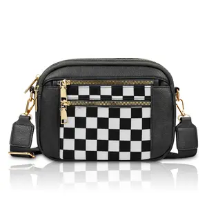 Checkered Crossbody Bags for Women Plaid Womens Cross Body Purses Checkerboard Leather Shoulder Bag Handbags with Adjustable Straps & Multiple Pockets