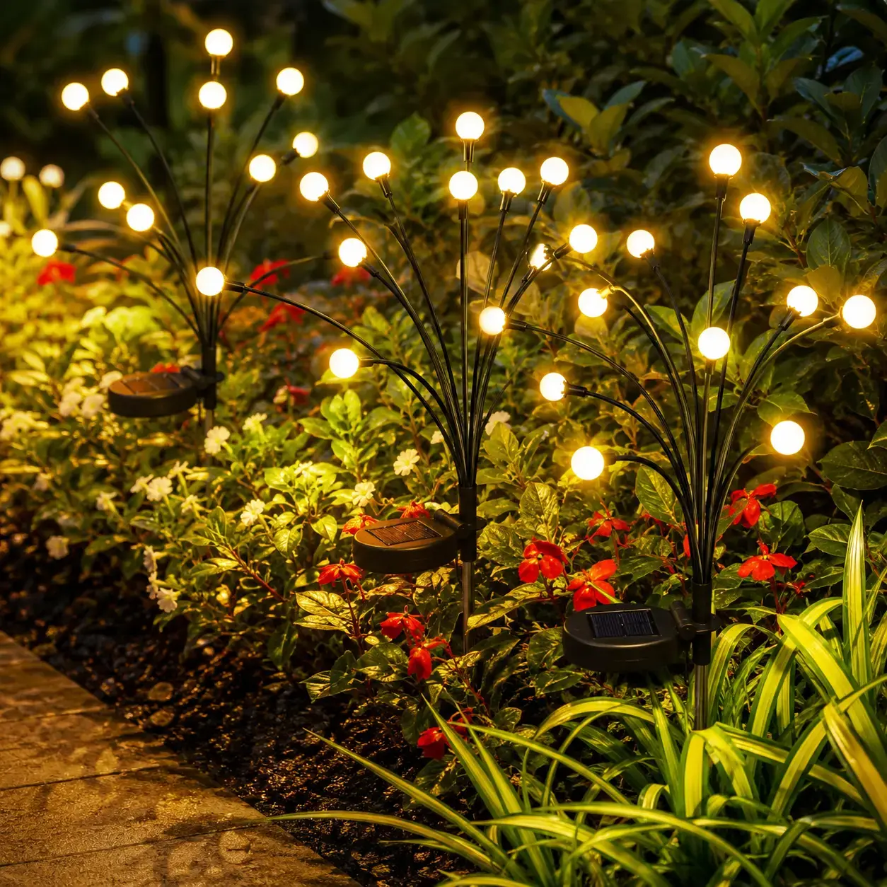Outdoor Solar Firefly LED Lights - 2/4/8 Pack Waterproof Garden Stake Decorative Lamps with Auto Dusk-to-Dawn Glow, 32/64 LEDs for Curb Appeal, Whimsy Decor, Mood Lighting & LED Pathway Lighting,Christmas home decor,home essentials,camping essentials