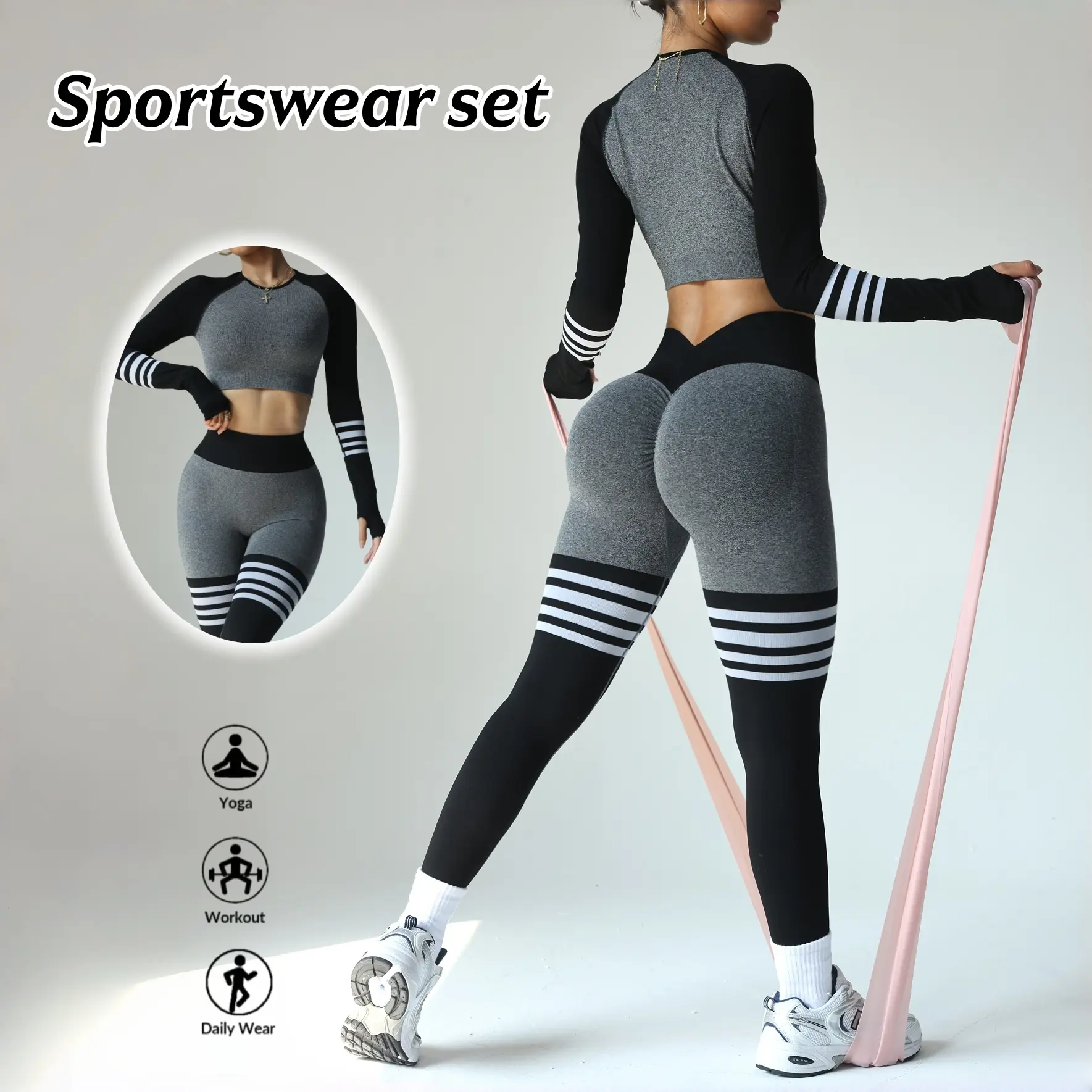Betto Women's High-Waist Butt-Lifting Striped Gym Set, Seamless Stretchy Fabric, Breathable & Opaque, Perfect for Yoga, Fitness & Daily Wear, Spring & Summer Outfits