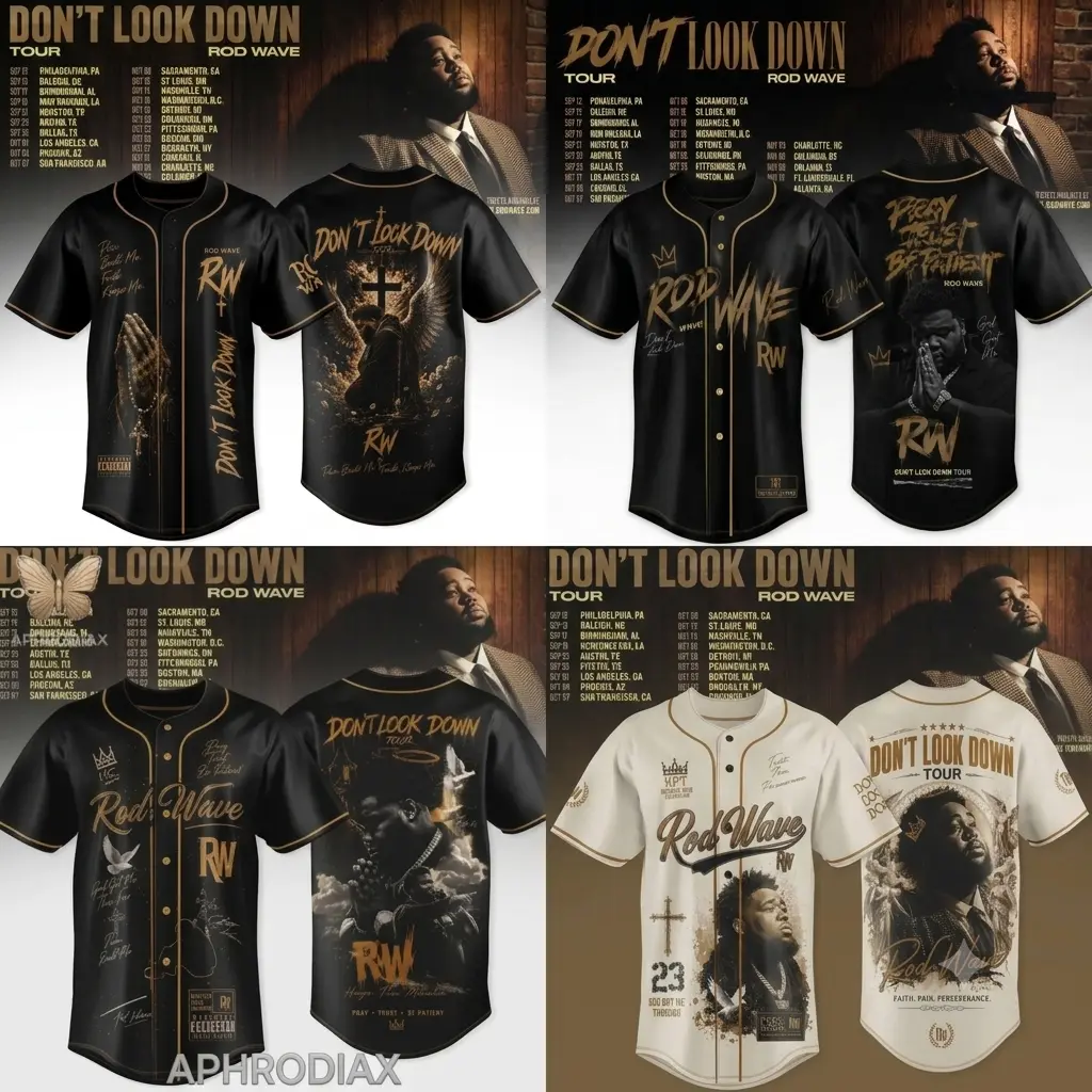 Rod Wave "Don't Look Down" Tour Baseball Jersey Shirt, Hip Hop Graphic Tee Button Down Shirt, Music Concert Merch For Both Men and Women
