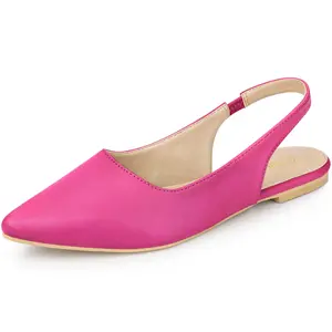 BLISSFUL STEP Faux Leather Pointed Toe Pumps Slingback Flat Pumps Hot Pink