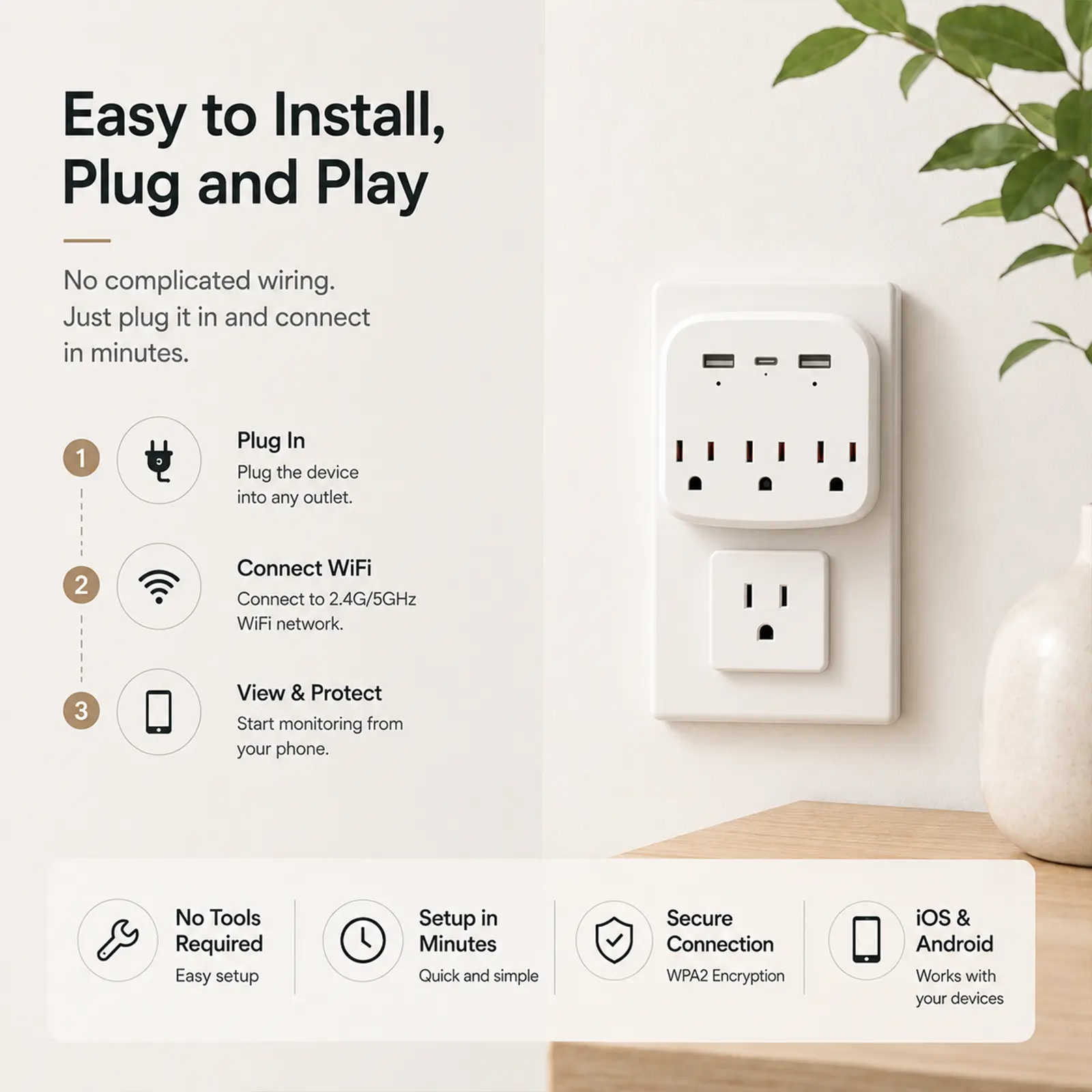 1080P Hidden Camera - Wireless Spy Camera with Motion Detection for Home Security Monitoring - Hidden Nanny Cam Built into Wall Outlet/Extender - Supports Remote View, Plug & Play - Discreet Indoor Camera Perfect for Nursery or Entryway