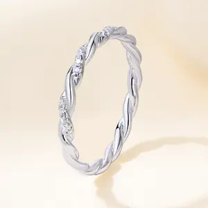 Fashione Dainty Cubic Zirconia Twisted Rope Eternity Band Sterling Silver Stackable Eternity Ring for Women