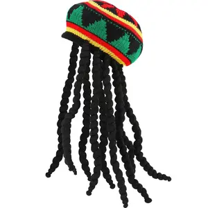 Rasta Hat with Black Dreadlocks Wig Rasta Wig with Dreads Funny Hat, 1 count, Size 17. 3