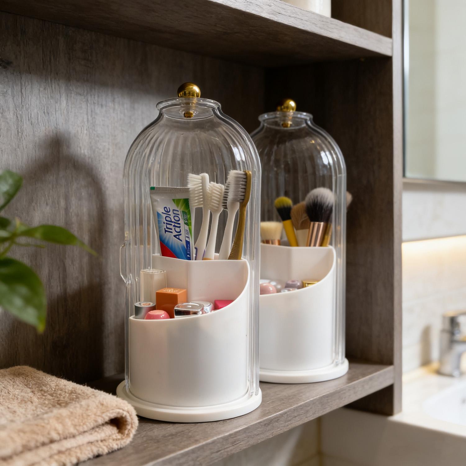 Toothbrush Holders with Sliding Lid for Bathroom Counter Organizer, 360 Rotating Toothbrush & Makeup Brush Organizer - Dustproof, Anti-Slip, Drainage Design with 3 Slots - Ideal Birthday, Bathroom Decor, Valentine & Holiday Gift toothbrush  hoder dustproo