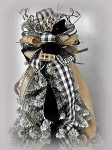 Black & White Plaid with Tan Christmas Tree Topper