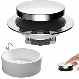 Universal Pop Up Tub Stopper - 3 in 1 Metal Bathtub Drain Stopper, Bathtub Drain Hair Catcher, Removable Filter Basket, Anti-Clogging Drain Plug for 1.5''~2.4'' Drain, Brass Bullet Core, Chrome