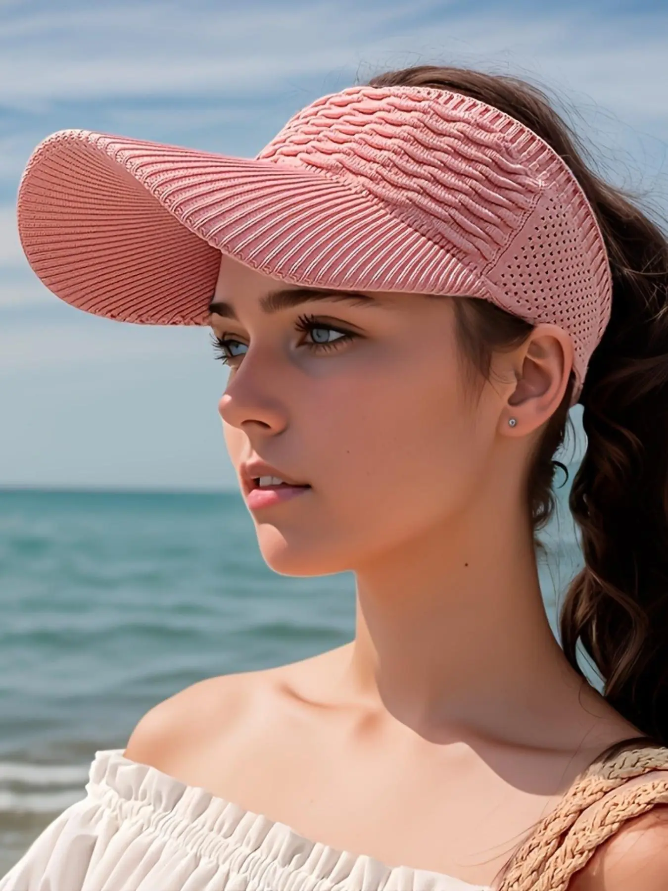 New Korean Summer Sun Hat, Fish Scale Hollow Knit Baseball Cap, Outdoor Sports UV Protection Hat for Women, Knitted Hat, Sunscreen Hat, Fitted Hats, Sunscreen Leisure Hat