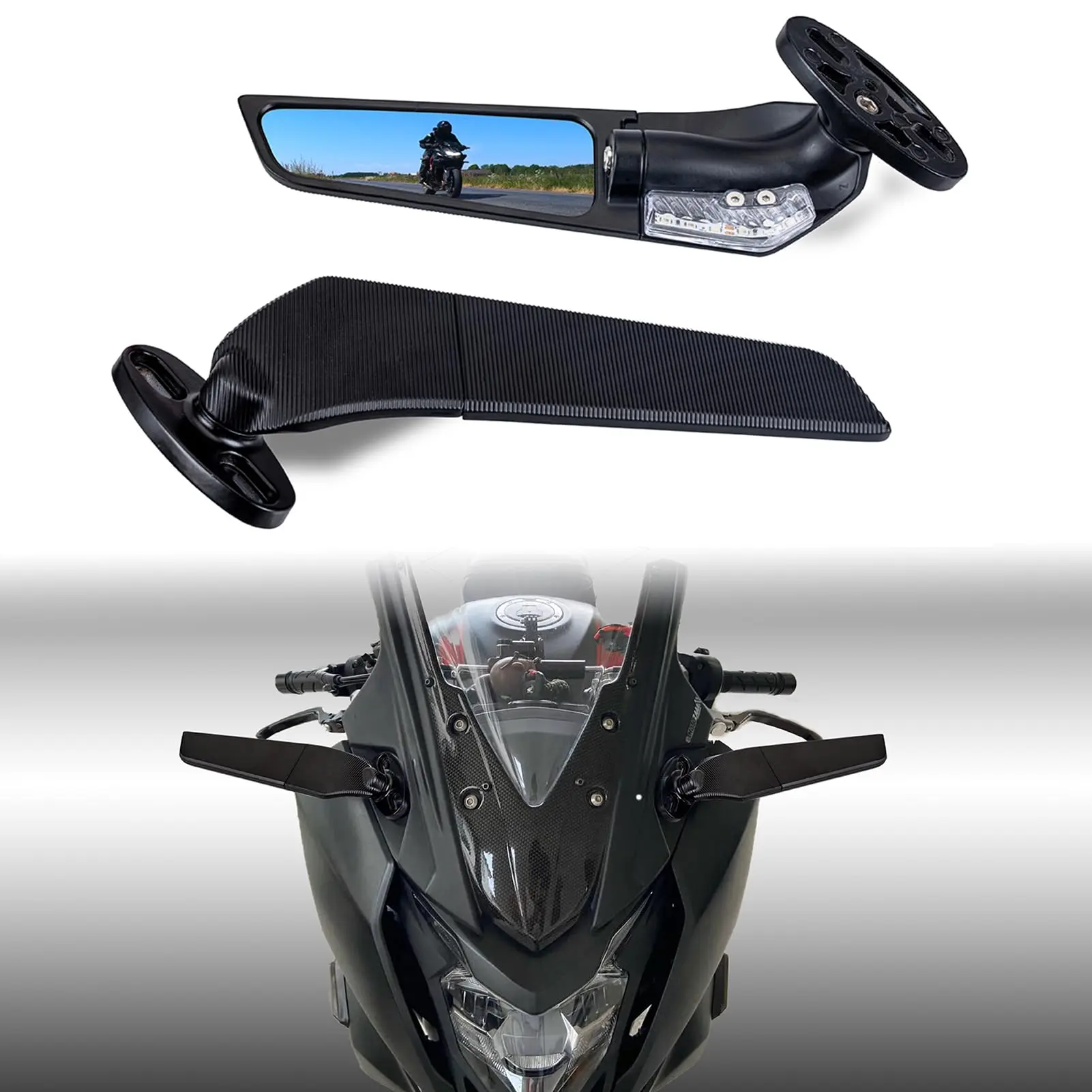 Stealth Mirrors with LED Turn Signal Lights Compatible with Ninja