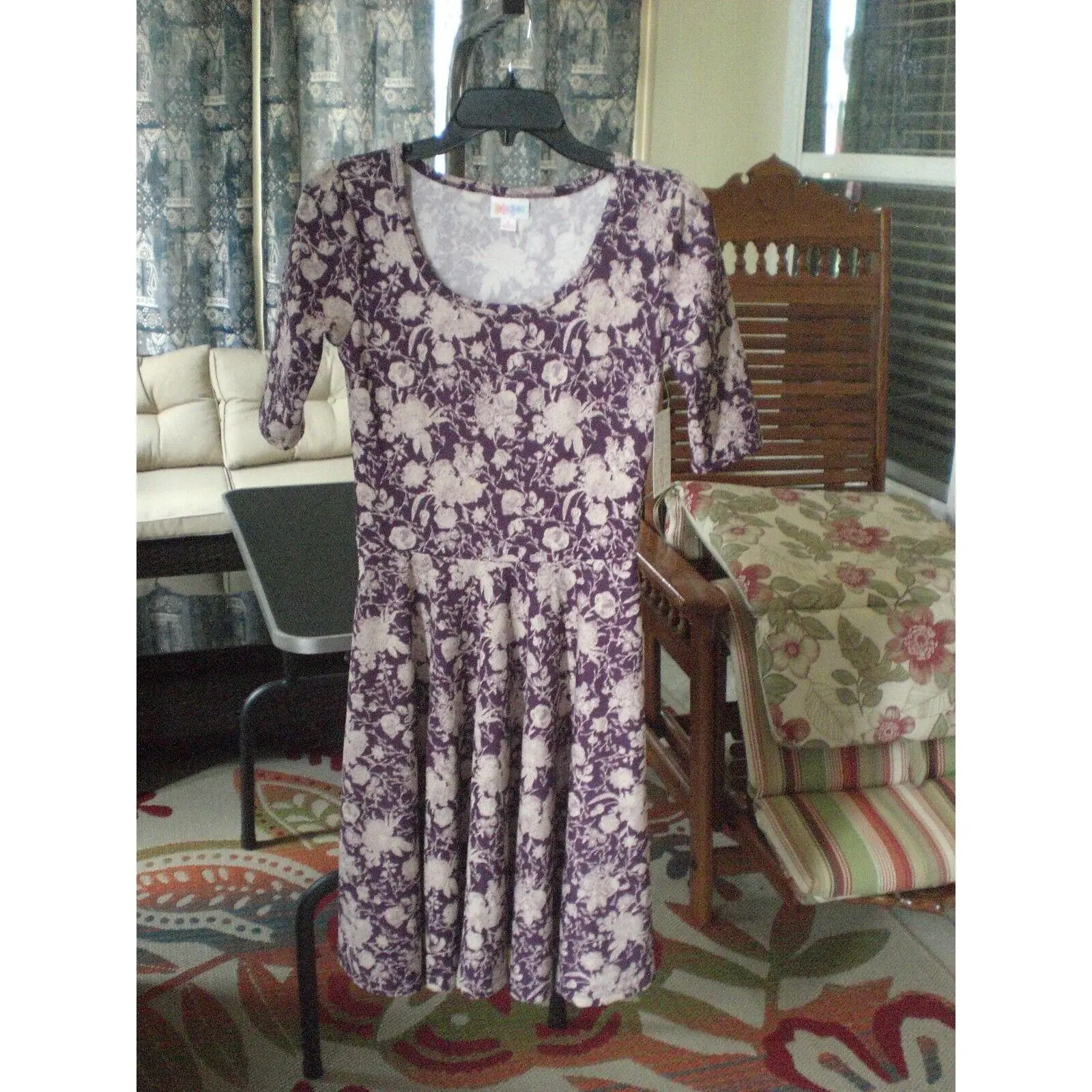 NWT LuLaRoe Nicole Dress Plum with Cream Floral SMALL