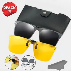 Fit Over Glasses  Polarized Sunglasses for Women Men, Clip on Flip Up Anti-glare glasses, Metal Clip Rimless, UV 400 Blocker, To Wear Over Prescription Glasses,Unisex, Night Vision,Driving,outdoor