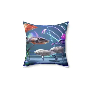 Futuristic Fish-Inspired Square Pillow - Vibrant Ocean Decor