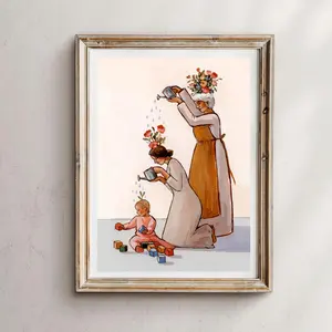 Motherhood Art Print: Three Generations Nurturing Growth, Nursery Wall Decor