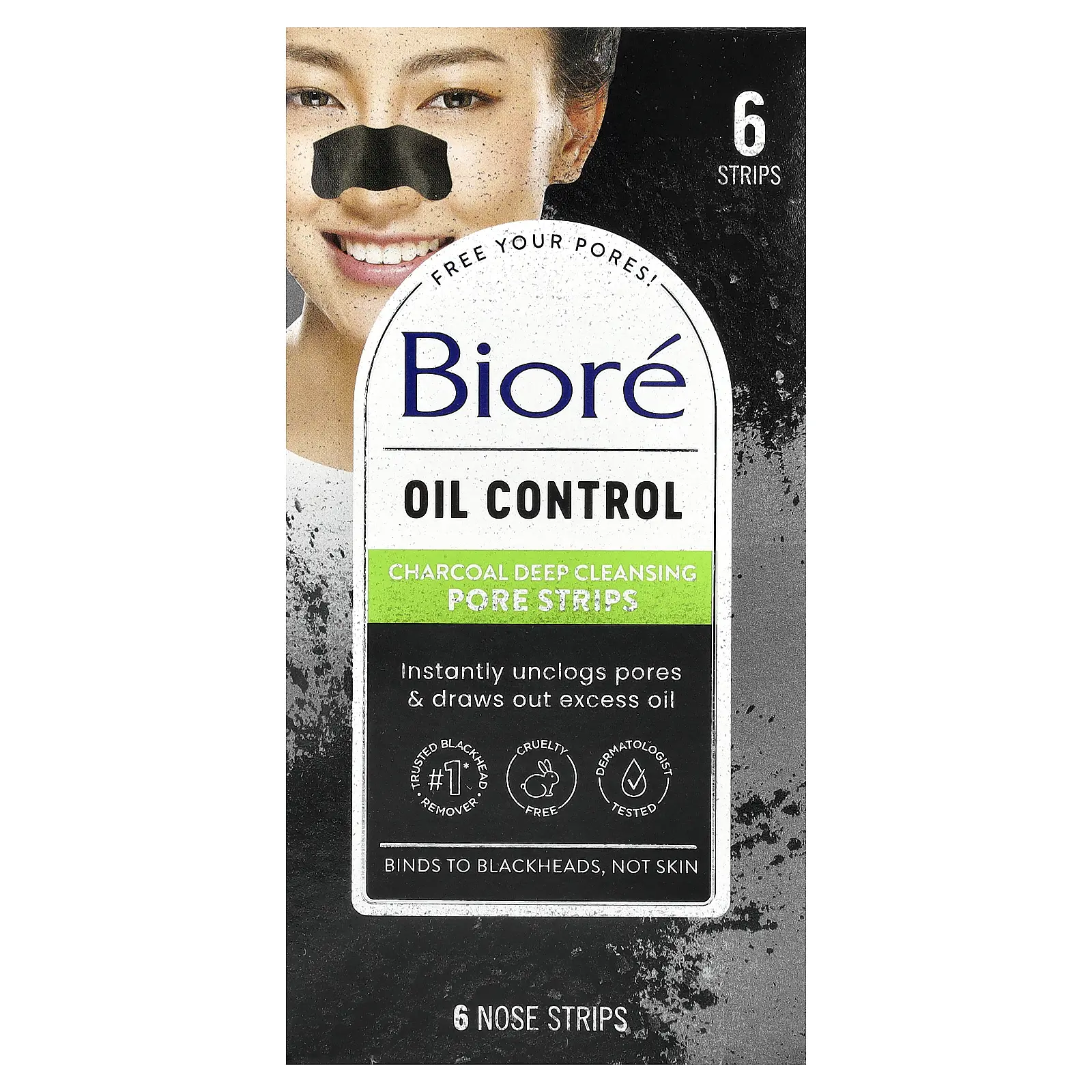 Biore Charcoal Deep Cleansing Pore Strips, Oil Control, 6 Nose Strips Biore Charcoal Deep Cleansing Pore Strips, Oil Control, 6 Nose Strips