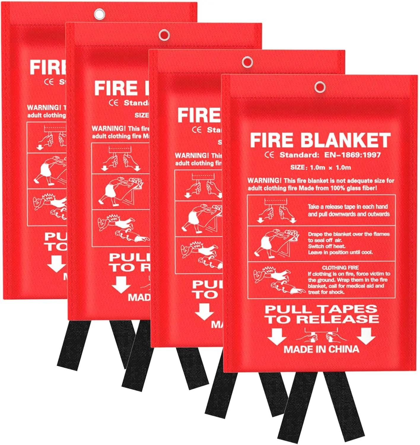 4 Pack Fire Blankets Fiberglass Fire Suppression Blankets, Fireproof Protection and Heat Insulation Design for Kitchen.