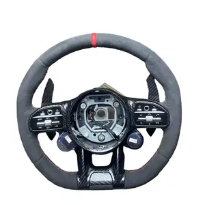Forged Carbon LED Flat Racing Steering Wheel Carbon Fiber Leather Long Paddle Design for Mercedes-Benz AMG 809 W206 S206 S213