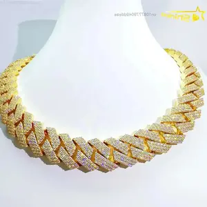 Large Size Cuban Necklace Iced Out Hip Hop 20mm 20inches Vvs Lab Diamond Cuban Link Chain Gold Plated