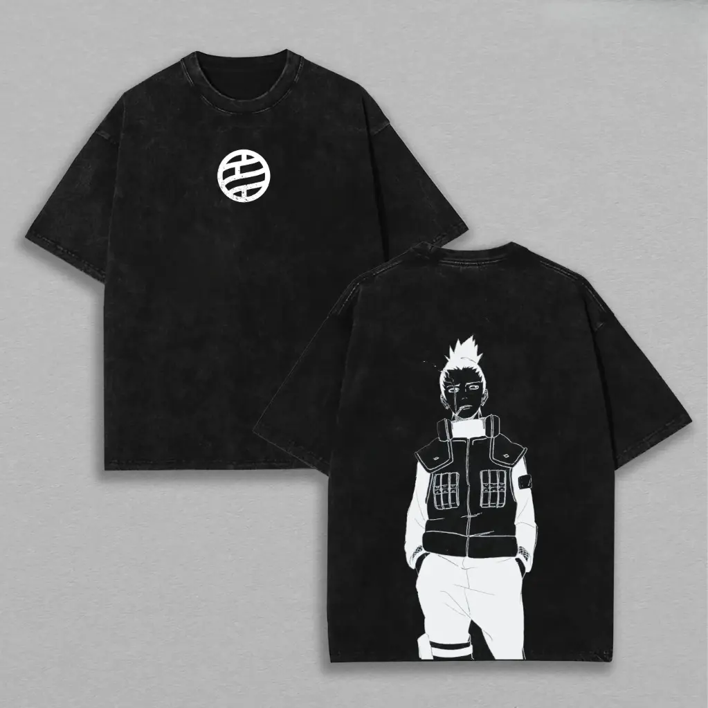 Shikamaru Nara - Naruto Anime Double Printed Vintage Washed Tee Unisex Oversize Anime Manga Washed Heavyweight Cotton T-shirt, Gift For Anime Fan, Anime Lover Classic Apparel Aesthetic Top Soft Menswear Ribbed