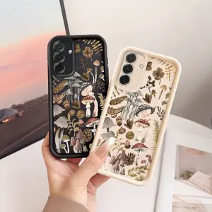 Mushroom Plant Insect Phone Case Compatible with Samsung Galaxy A05 A05S A06 A07 A12 A13 A14 A15 A16 5G A17 A21S A22 A23 A24 A25 A26 A32 A33 A34 A35 A36 A52 A53 A54 A55 A56 S21 Ultra S22 Plus S23+ S24 FE S25 Edge FE, Shockproof Full-Body Black Case