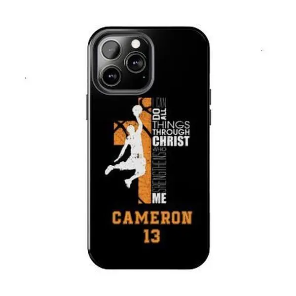 Custom Name & Number Personalized Faith-Inspired Basketball Phone Case – Inspirational Verse Design Gift for Teens for iPhone 17 16 15Pro, 14, 13, 12, 11, 8, XR Mini, Pro Max, Plus Accessories Protection unisex funny.