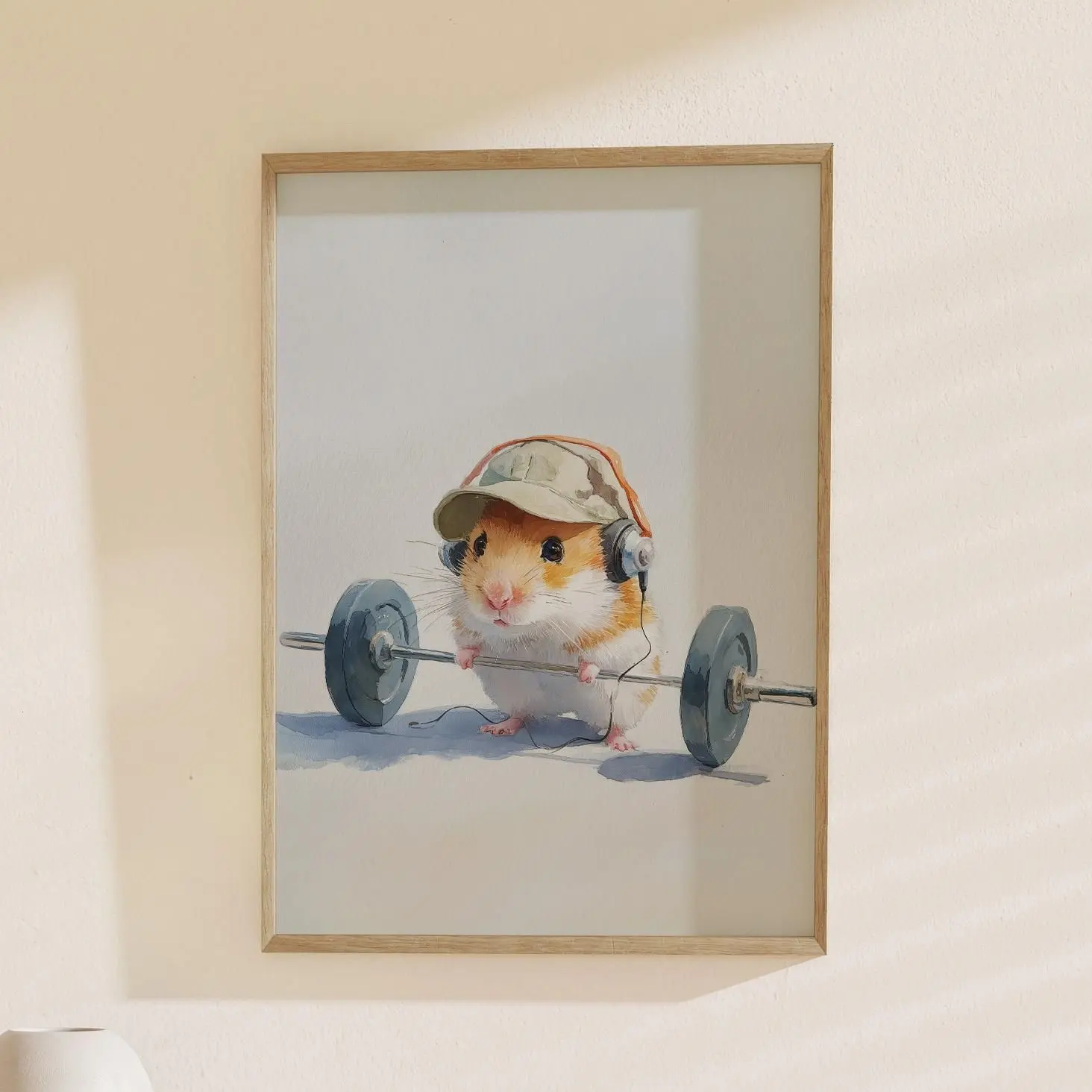 [SALE UP TO 40%] [Unframed] Workout Hamster Art, Weightlifting Rodent; Gym Decor, Fitness Poster, Gamer Gift