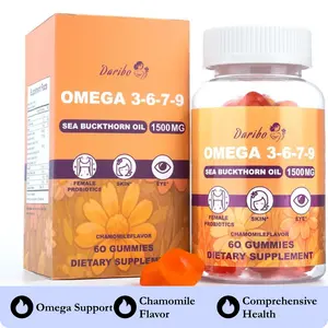 Daribo Omega 3 6 7 9 Gummies for Women with Sea Buckthorn Omegas Flaxseed Oil Vitamins E & A Supports Nail Health Hair Eyes Heart Skin Immune System Chamomile Flavor 60 - Healthcare