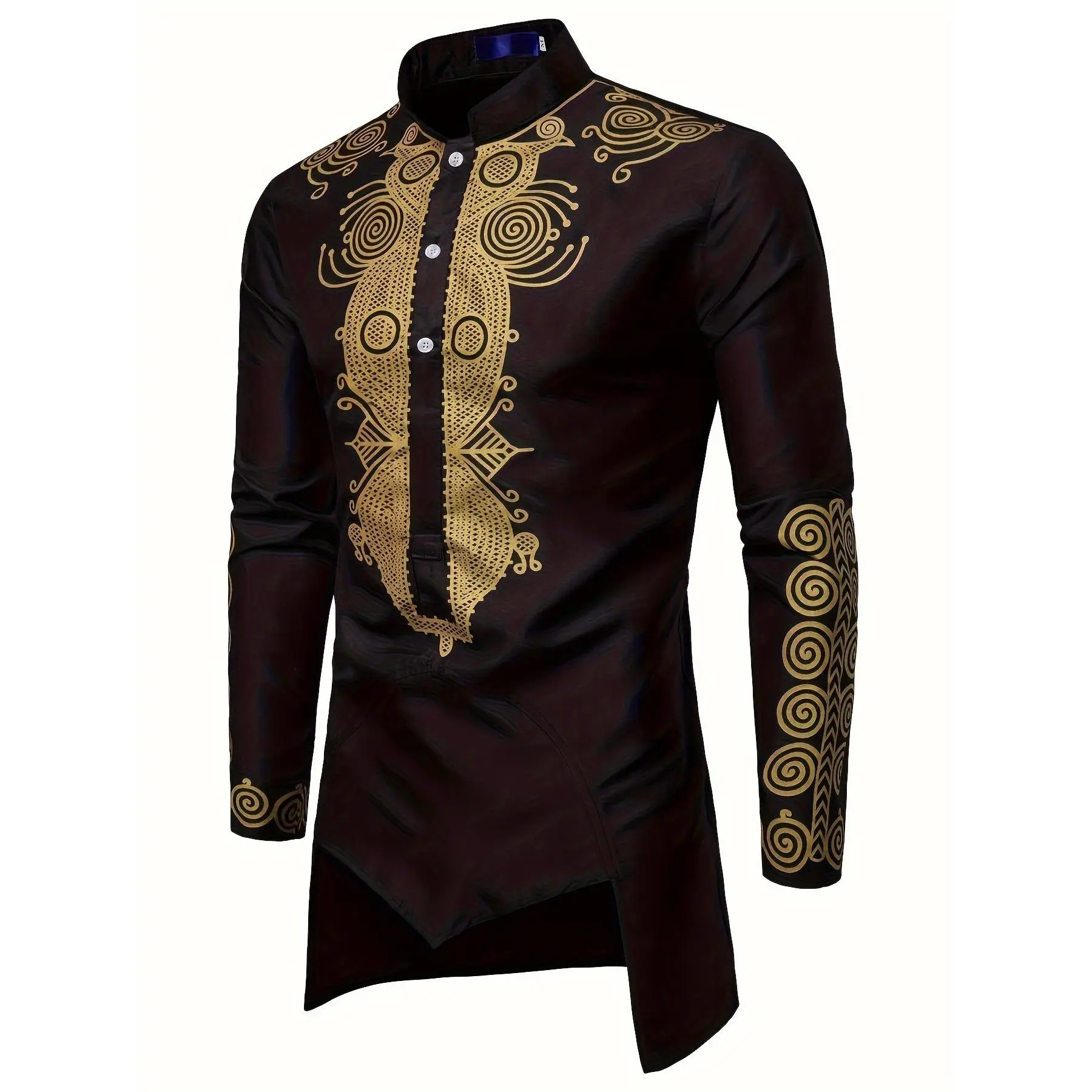 2024Men's Geometric Graphic Print Long Sleeve Buttoned Robe For Cultural Activitiesdandy Indian Clothing Traditional Costume Embroidered