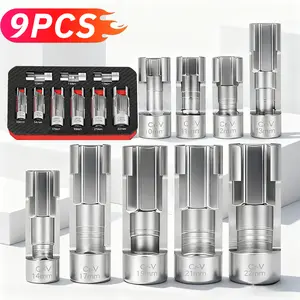 9Pcs Set of Oxygen Sensor Socket Offset Wrenches for Disassembly.Grooved O2 Oxygen Sensor Wrench, Offset Wrench Removal Tool, Hex Head, Thread Tracking Tool 10-22mm, Suitable for Automotive Mechanics And Car Enthusiasts.