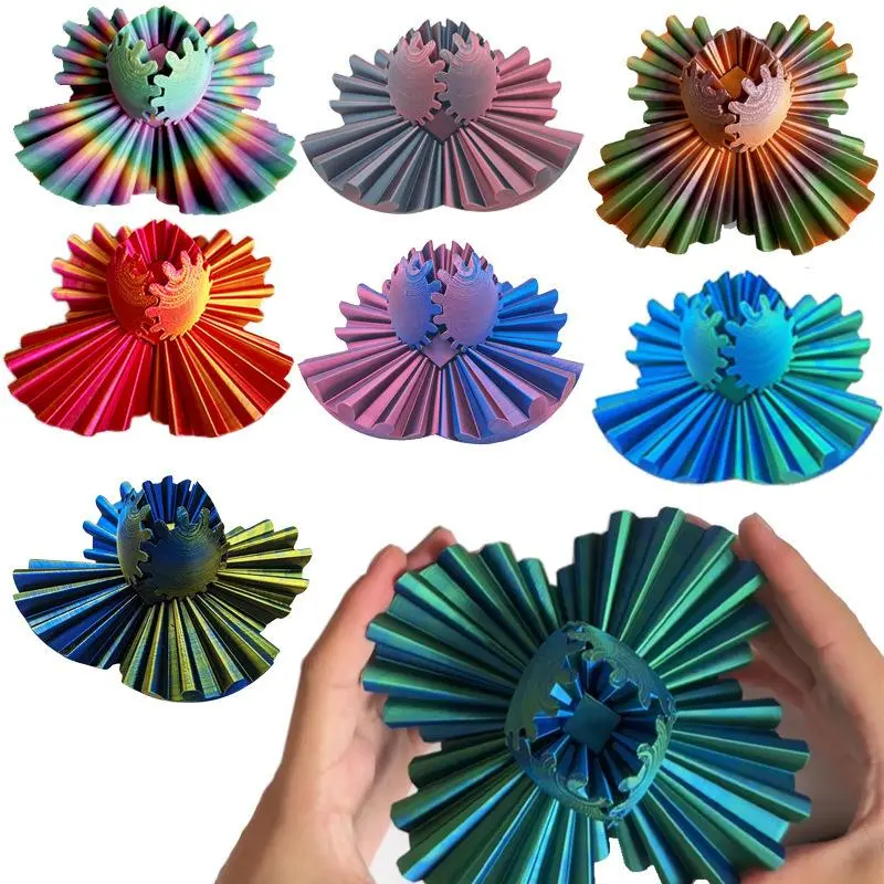 3D Printed Gradient Color Rotating Gear Ball, Relaxing Desktop Decor, Creative Desktop Decoration, Trendy Desktop Ornaments, Party and Home Decoration, Room Decorations, Random Color Choice, 1 Piece, Decorative Ornaments, Smooth