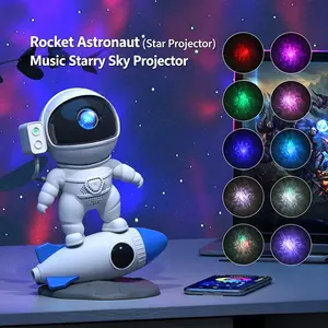 Rocket Astronaut Ambient Projection Lamp, Plug-In Type-C Powered Star Sky Light with Bluetooth Speaker, White Noise, Remote & APP Control, Rotatable Decor Night Light for Bedroom, Gift for Kids & Adults