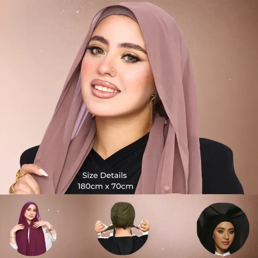 Instant Chiffon Hijab 3-in-1 with Built-in Magnets and Attached Match Undercap, Women Hijabs set.