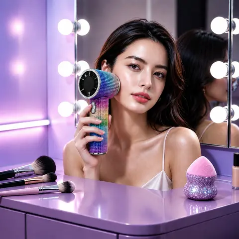 LASTEND Luxury Bling Crystal Handheld Cooling Fan - USB Rechargeable Fan, Portable Compact, Digital Display, 3-Speed Wind, Girly Tech Gadgets for Travel, Women's Gifts