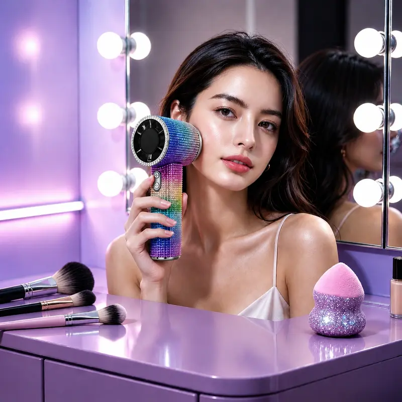 LASTEND Luxury Bling Crystal Handheld Cooling Fan - USB Rechargeable Fan, Portable Compact, Digital Display, 3-Speed Wind, Girly Tech Gadgets for Travel, Women's Gifts