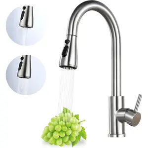 Kitchen Faucet with Pull Down Sprayer, High Arc Brushed Nickel Single Handle Kitchen Sink Faucet, Stainless Steel, 3 Mode(Stream/Spray/Pause), 360° Swivel, Grifos para Fregaderos de Cocina