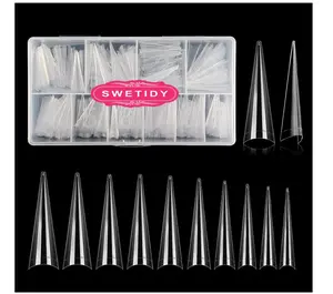500PCS Stiletto Nail Tips SWETIDY Extra Long Nails Clear Nail Tips Half Cover XL Stiletto Shape Acrylic Pointed Nails for Halloween Salon and Home DIY 10 Sizes with Box 5.9 Ounce